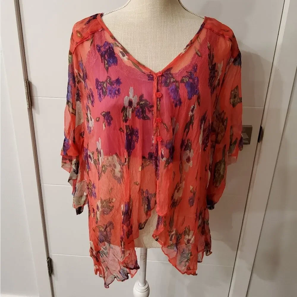 Free People Cheer Chiffon Katomi Cardigan Size L